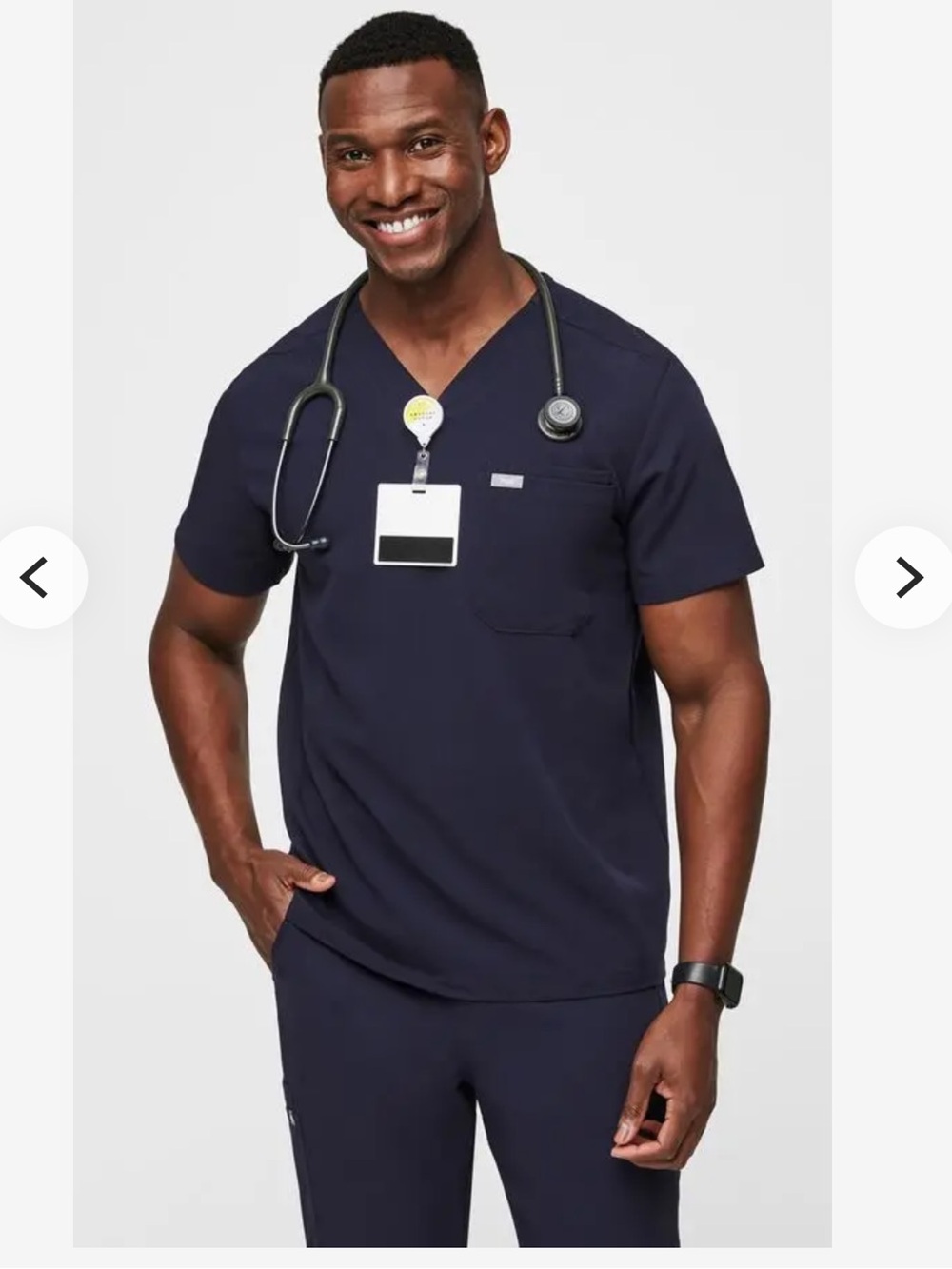 FIGS Technical Collection Leon Scrub Top V Neck Navy Double Chest Pocket Size L